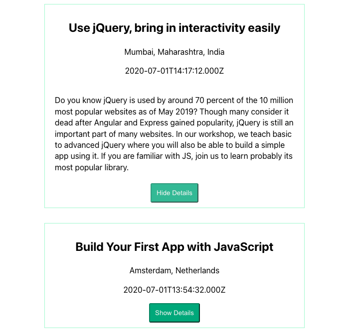 example of Meet App events